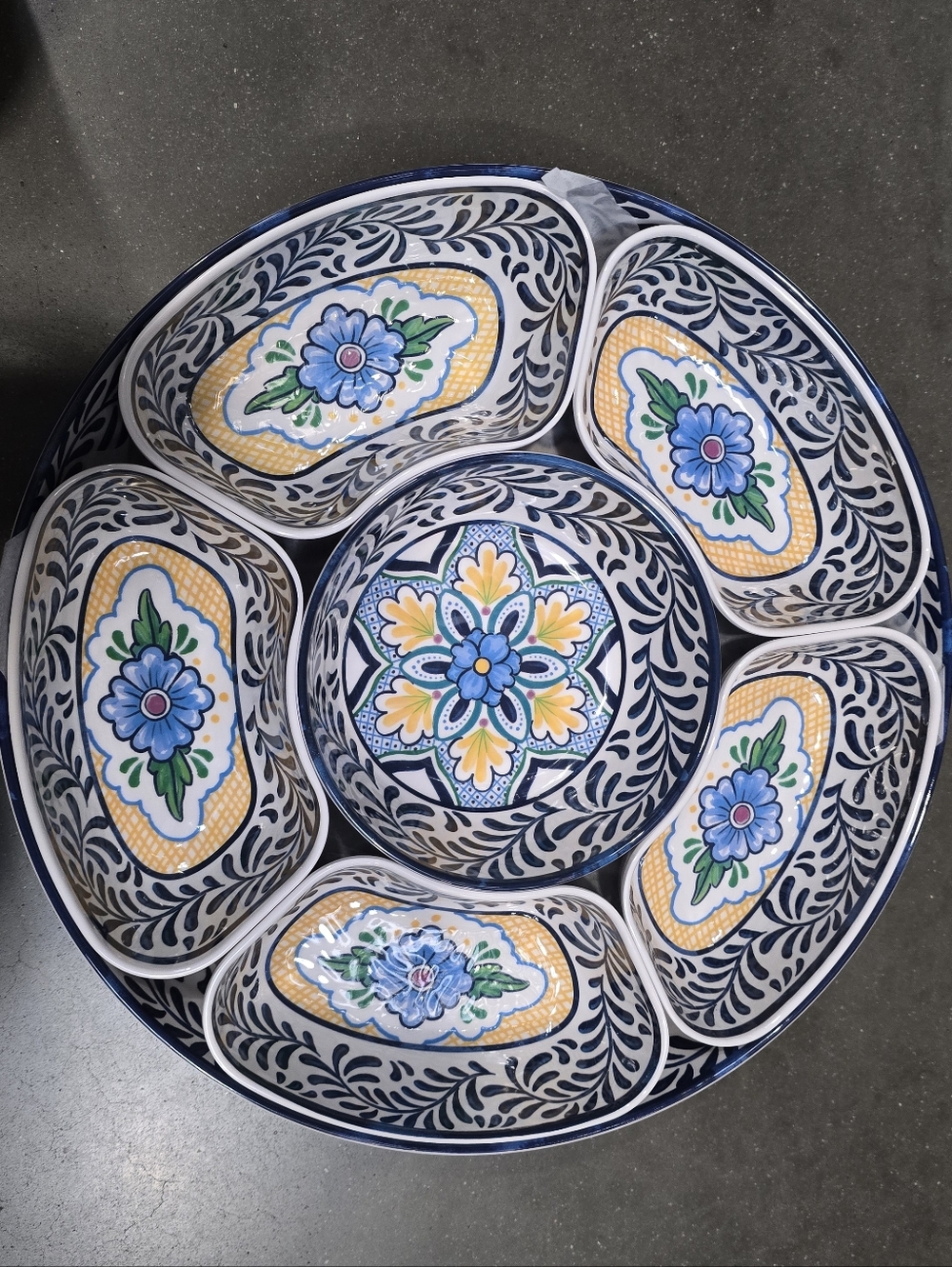 7 Piece Melamine Lazy Susan With Cover Divided Serving Dishes Floral Blue  2026